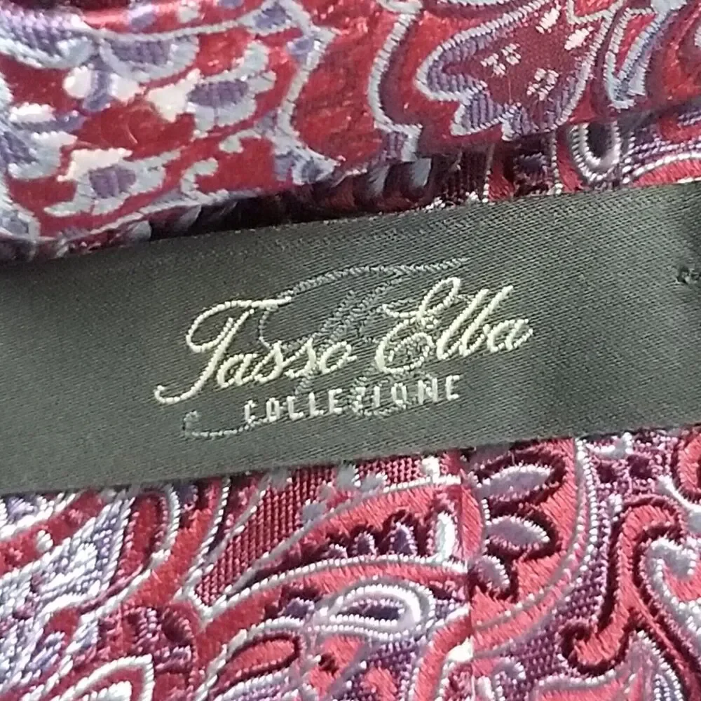 Tasso Elba Tie Silk Burgundy Handmade Paisley Classic Thick Office Business